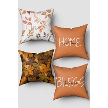 Sonbahar Temalı Yaprak Desenli 4'lü Kırlent Kılıfı Seti