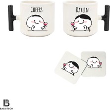Cheers Darlin Baskılı Ikili T Kulp Kupa (Bardak Altı Hediyeli)