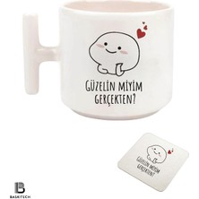 Güzelin Miyim Gerçekten Baskılı T Kulp Kupa (Bardak Altı Hediyeli)