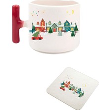 Yılbaşı Temalı T Kulp Kupa Bardak (Bardak Altı Hediyeli)