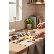 5'li Silikon Bambu Saplı Spatula Seti (Kahverengi)
