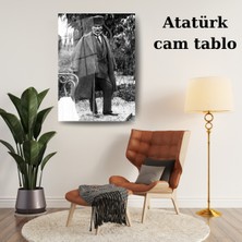Glitglass Başkomutan Atatürk Palto ve Bastonlu Şık Poz Cam Tablo