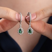 Vaoov 925 Ayar Gümüş Yeşil Damla Taşlı Küpe