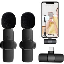 Kablosuz Yaka Mikrofonu Type-C 2 Adet Mini Mikrofon Youtube/tiktok/reels/podcast Çekim Mikrofonu