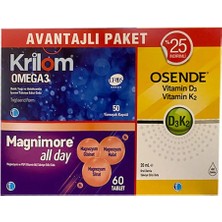Krilom Omega3 50 Kapsül+ Magnimore Allday 60 Tablet + Osende D3K2 20 ml Avantajlı Paket