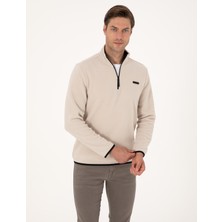 Pierre Cardin Erkek Taş Renk Regular Fit Yarım Fermuarlı Polar Sweatshirt Günlük Kullanım İçin