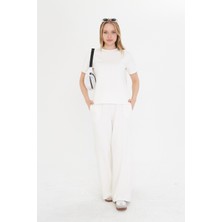 Thiff Beyaz Kadın Modal Kumaş Kısa Kollu Eşofman Takımı
