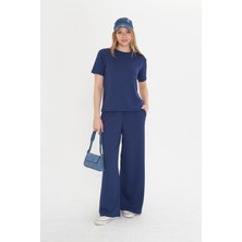 Lacivert Kadın Modal Kumaş Kısa Kolu Eşofman Takımı