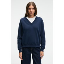 Grimelange ARINEL Kadın V Yaka Regular Fit Lacivert Sweatshirt