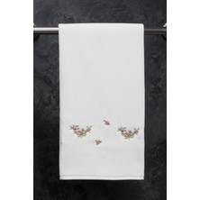 Class Kadife Nakışlı %100 Pamuklu El-Yüz Havlusu 50x90 cm Ekru 1 Adet Little Rose