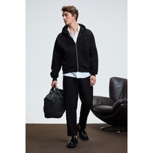 Grimelange ASHBY Erkek Kapüşonlu Fermuarlı Cepli Kordonlu Regular Fit Siyah Sweatshirt