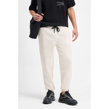 Grimelange BORLAND Erkek Beli Lastikli Kordonlu Yanları Cepli Relaxed Fit Ekru Eşofman Altı