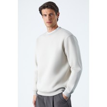 Grimelange TRAVIS Erkek Organik Kumaşlı Yumuşacık Regular Fit Yuvarlak Yakalı Ekru Sweatshirt
