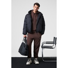 Grimelange MARSHALLHOODIE Erkek Pamuklu İçi Polarlı Nakışlı Relaxed Kahverengi Eşofman Takımı
