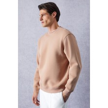 Grimelange TRAVIS Erkek Organik Kumaşlı Yumuşacık Regular Fit Yuvarlak Yakalı Bej Sweatshirt
