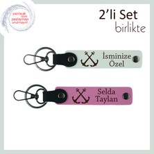 Miawiki Çapa Motifiyle Sade ve Zarif Tasarım Arayanlara Uygun Hediyelik Anahtarlık, Beyaz-Pembe