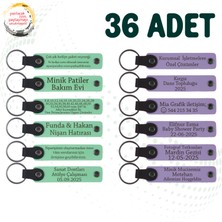 Miawiki Yeşil & Mor Menekşe, Düğün Törenine Değer Katan Armağan, 36’li Set, Isim Yazılabilir Deri Anahtarlık