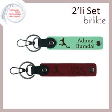 Miawiki Futbol Sevgisiyle Hazırlanan Deri Anahtarlık, Kişiye Özel Isim Yazılabilir Set, Açık Yeşil-Bordo