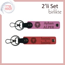 Miawiki Aslan Motifli Erkek Hediyesi, Klasik Görünüm ve Anlamlı Tasarımla Deri Set, Pembe-Nar Çiçeği