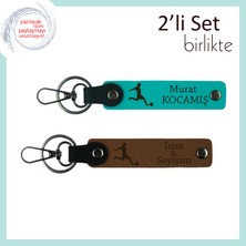 Miawiki Erkek Sevgiliye Tarz Sahibi Futbol Hediyesi, Kişisel Deri Anahtarlık Takımı, Koyu Turkuaz-Açık Kahve