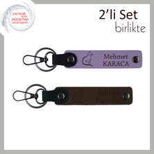 Miawiki Minnoşlara Özel Detaylı Hediye, Kedili Temalı, Kişisel Yazılı Anahtarlık, Mor Menekşe-Koyu Kahve