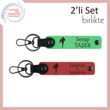 Miawiki Erkek Sporcuya Dövüş Temalı Şık Armağan, Yazı Eklenebilir Anahtarlık Tasarım, Fıstık Yeşil-Nar Çiçek