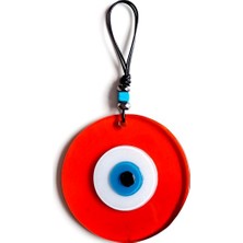 Ett Mavi Nazar Boncuklu El Yapımı Deri İpli Turuncu Renk Şeffaf Cam Duvar Süsü