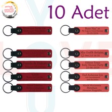 Miawiki Kırmızı & Nar Çiçeği, 10’lu Set, Tarih ve Isimli Deri Anahtarlık, Düğün Davetlilerine Anlamlı Anı