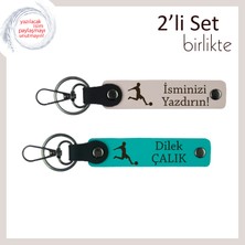 Miawiki Sevgiliye Kişisel Anahtarlık Takımı, Futbol Topuna Vuruş Motifli Tasarım, Pudra-Koyu Turkuaz