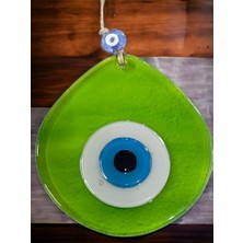 Ett Mavi Nazar Boncuklu Şeffaf Açık Yeşil Renk Nazar Boncuklu Damla Desen El Yapımı Duvar Süsü