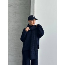 Zf Butik Kahve Atkılı Saç Örgülü Triko Pantolon Takım