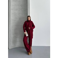 Zf Butik Kahve Atkılı Saç Örgülü Triko Pantolon Takım