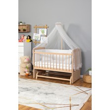 Bamgidoo Mobilya Doğal Ahşap Beşik Anne Yanı Sallanır 70X130 - Güpürlü Uyku Seti +Cibinlik