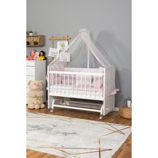 Bamgidoo Mobilya Doğal Ahşap Beşik Anne Yanı Sallanır 70X130 - Nakışlı Uyku Seti +Cibinlik