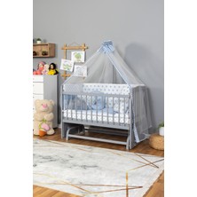 Bamgidoo Mobilya Doğal Ahşap Beşik Anne Yanı Sallanır 70X130 - Yıldız 3 Yastık Uyku Seti +Cibinlik