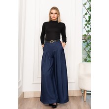 MissVina Dikiş Pileli Bol Paça Kemerli Pantolon 30183