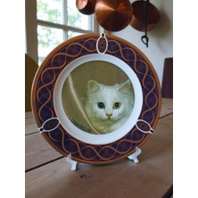 Hureggo Vintage Maghsoud Porselen Van Kedisi Desenli Altın Yaldızlı Dekoratif Tabak & 25 cm