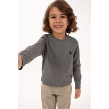 U.S. Polo Assn. Erkek Çocuk Gri Melanj Triko Kazak Düz Yaka Slim Fit Günlük Stil