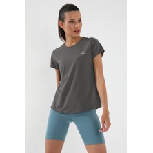 Tommy Life Koyu Gri Basic Kısa Kol Standart Kalıp O Yaka Kadın T-Shirt - 97144
