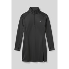 Antrasit Yarım Fermuarlı Dik Yaka Standart Kalıp Kadın Sporcu Tunik - 97309