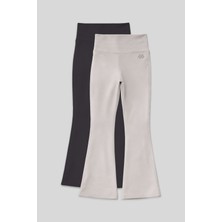 Esnek Performans Ispanyol Paça 2li Paket Antrasit-Taş Kız Çocuk Tayt - 75193