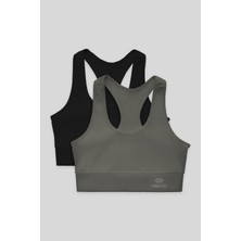 Tommy Life Slim Fit U Yaka 2li Paket Siyah-Çağla Kadın Spor Büstiyer - 97120