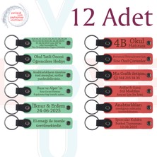 Miawiki Yeşil & Nar Çiçeği, Aile Gecelerine Küçük Armağan, 12’li Set, Isim ve Mesaj Yazılı Deri Hatıra