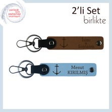 Miawiki Kaptan Ruhlu Yakınlara Doğum Günü Hediyesi, Deniz Temalı Kişiye Özel Anahtarlık, Açık Kahve-Gök Mavi