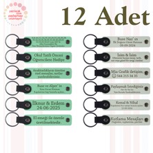 Miawiki Yeşil & Beyaz, Bebek Mevlüdüne Sürpriz Hediye, 12’li Set, Isim ve Mesaj Yazılı Deri Hatıra