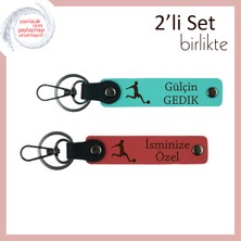Miawiki Futbol Figürlü Kız Arkadaşa Hediyelik Tasarım, Isme Yazılabilir Deri Set, Turkuaz-Nar Çiçeği