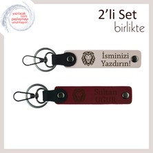 Miawiki Aslan Temalı Tarz Sahibi Deri Set, Erkek Tarzına Hitap Eden 2’li Anahtarlık, Pudra-Bordo