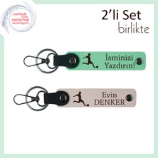 Miawiki Futbol Figürlü Klasik Hediyelik, Erkek Arkadaşa Isme Yazılabilir Anahtarlık Set, Açık Yeşil-Pudra