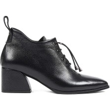 Celal Gültekin Kadın Siyah Kalın Topuklu Flotter Deri Ayakkabı