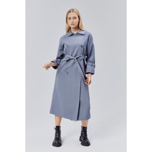 Bolivente Gri Oversize Kuşaklı Trençkot